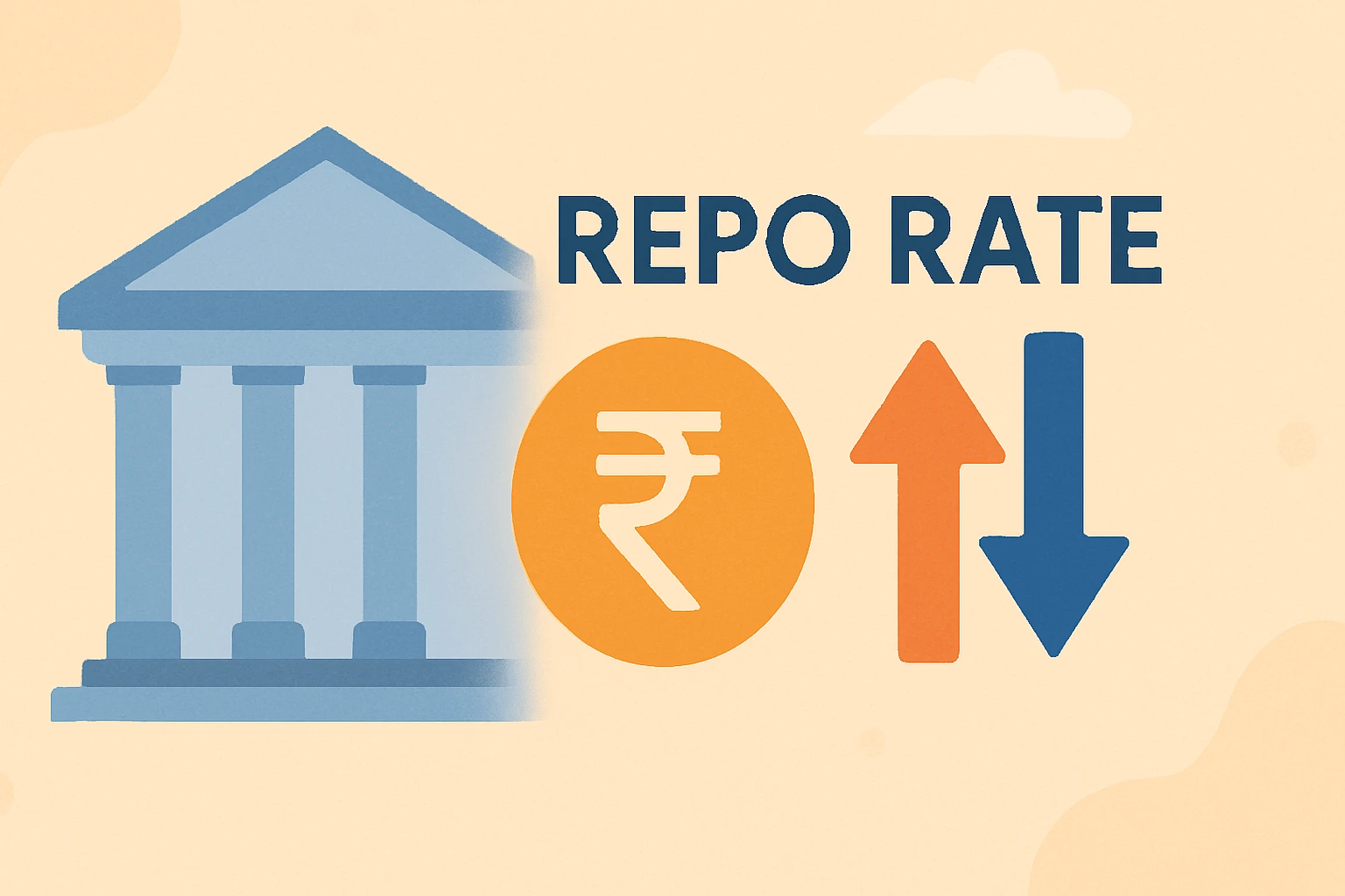 Infographic showing repo and reverse repo rate explained visually with RBI icons