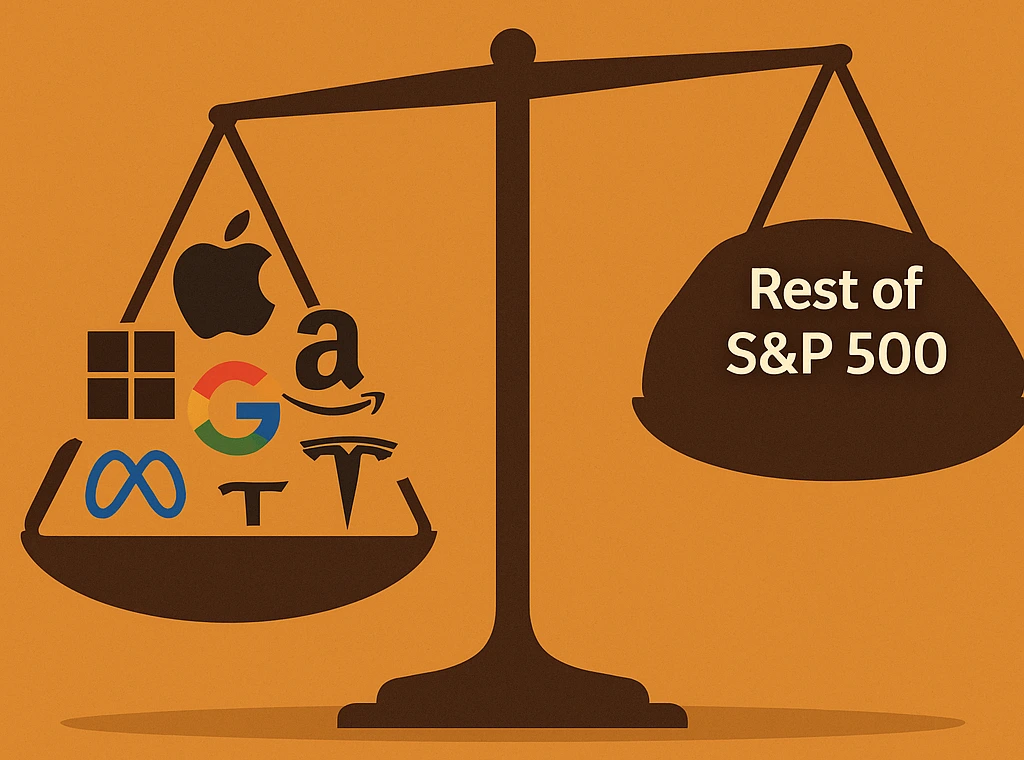 Stylized graphic: rising stock lines and tech company logos