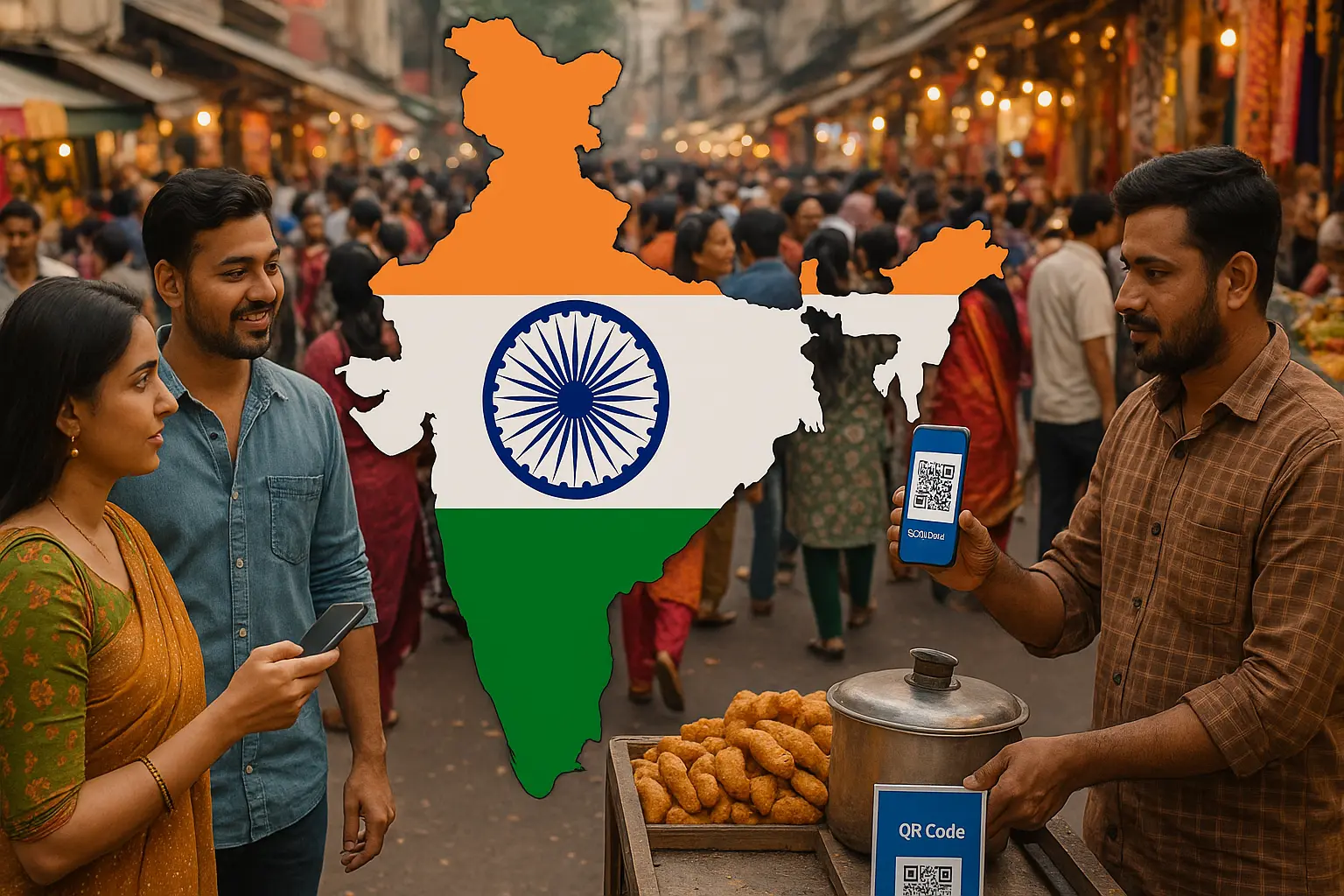 Young Indian couple shopping online on smartphones in Indore