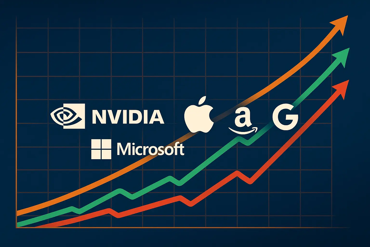 Logos of the Magnificent Seven: Apple, Microsoft, Amazon, Alphabet, Meta, Tesla, Nvidia